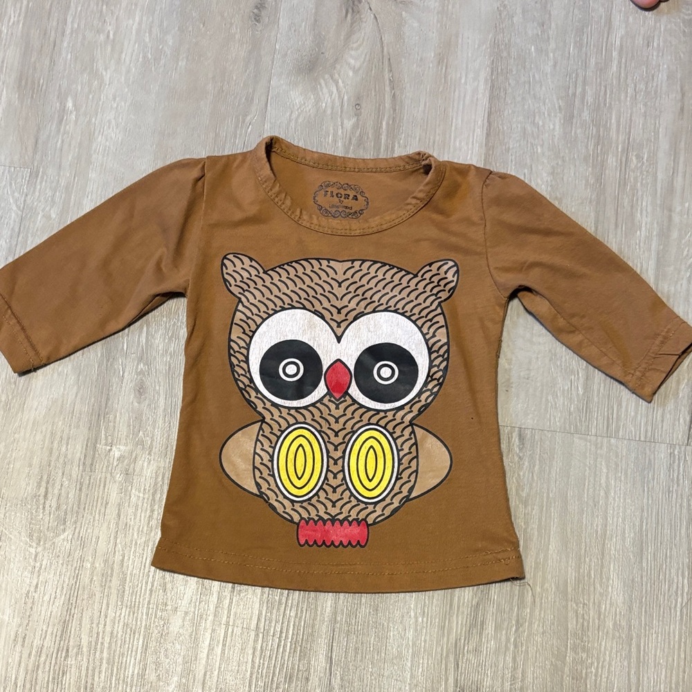Flora Brown Owl Long Sleeve Kids Tee